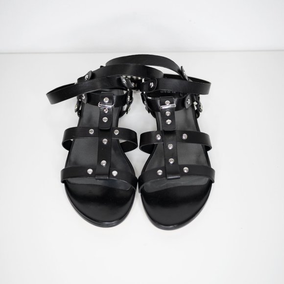 SOLDStuart Weitzman On The Run Gladiator Sandal Black Leather Studded Ankle Wrap - Picture 4 of 8